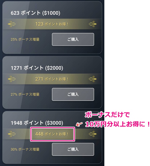 dxliveスマホ版のポイント購入時のボーナス量