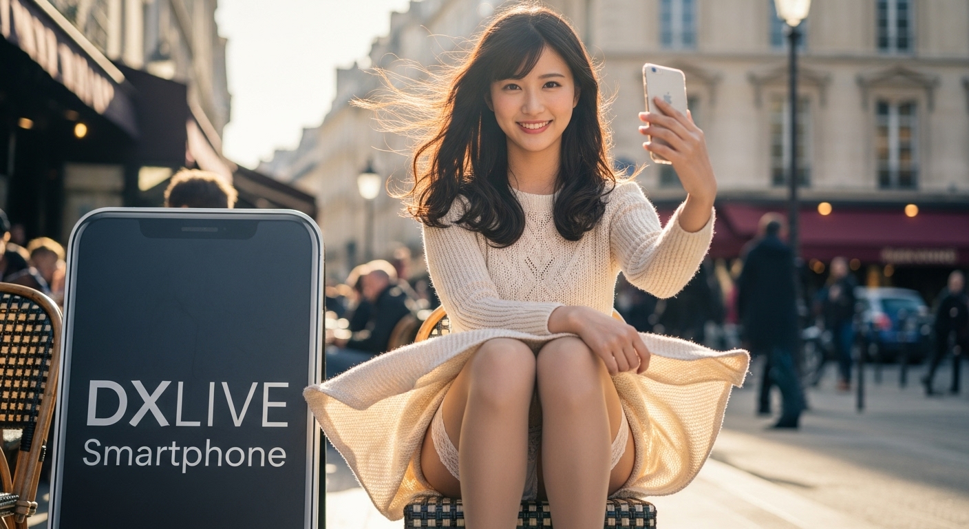 スマホでDXLIVEを遊んでいる女性イメージ